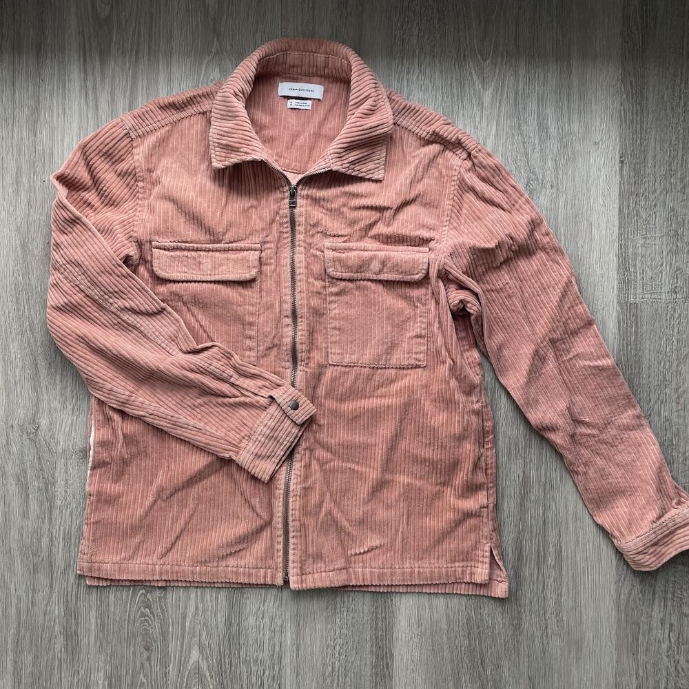 Urban Outfitters Men's Corduroy Zip Jacket Dusty Pink Boho Y2K Minimalist M